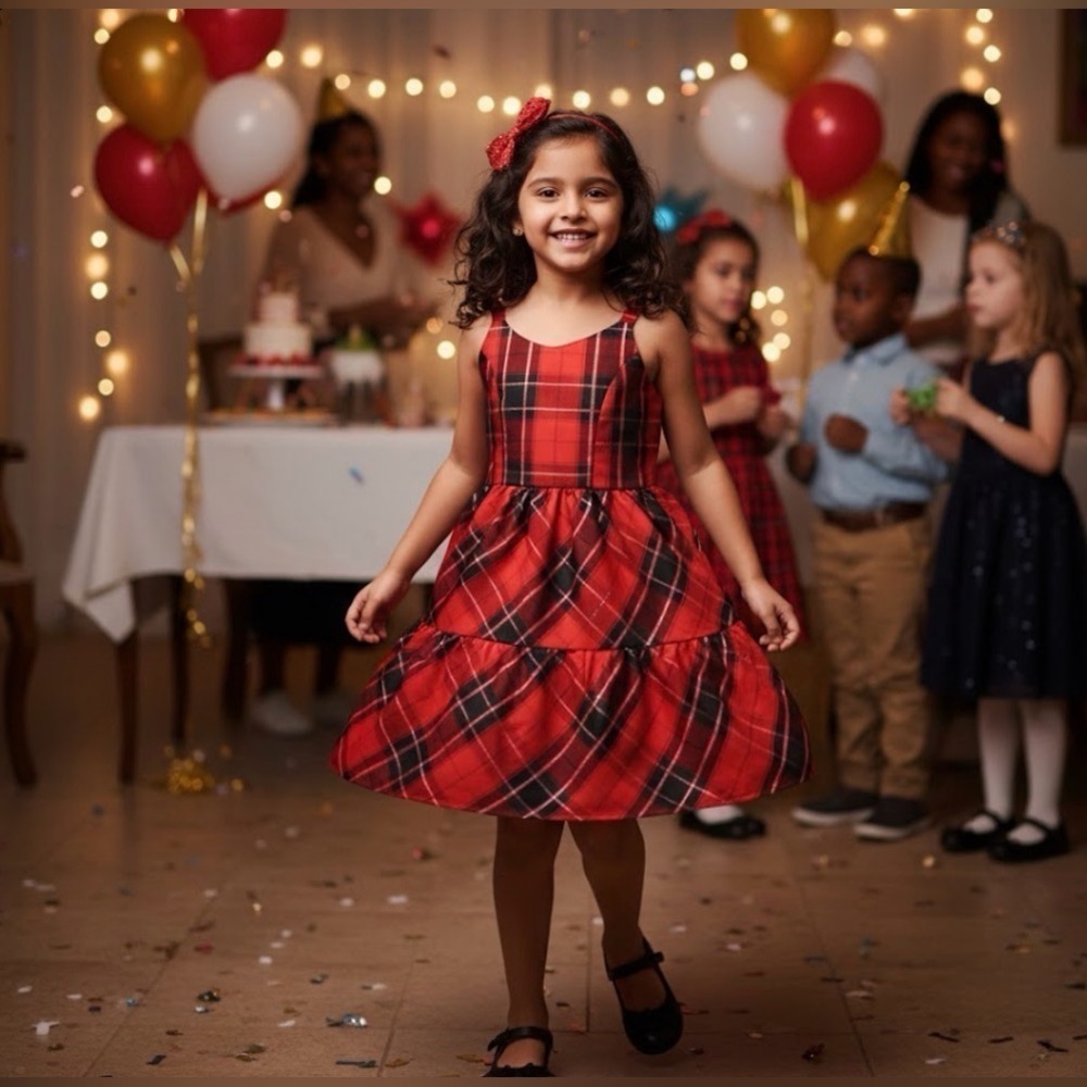Xmas season size 12 red and black color Girls dress